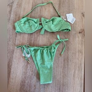 Monday Swimwear Mint Green Ribbed Balconette Bikini Set